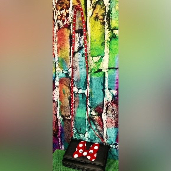 Disney Parks Minnie Mouse Polk-a-Dot Embroidered Crossbody Bow Wallet NWOT - Picture 7 of 9